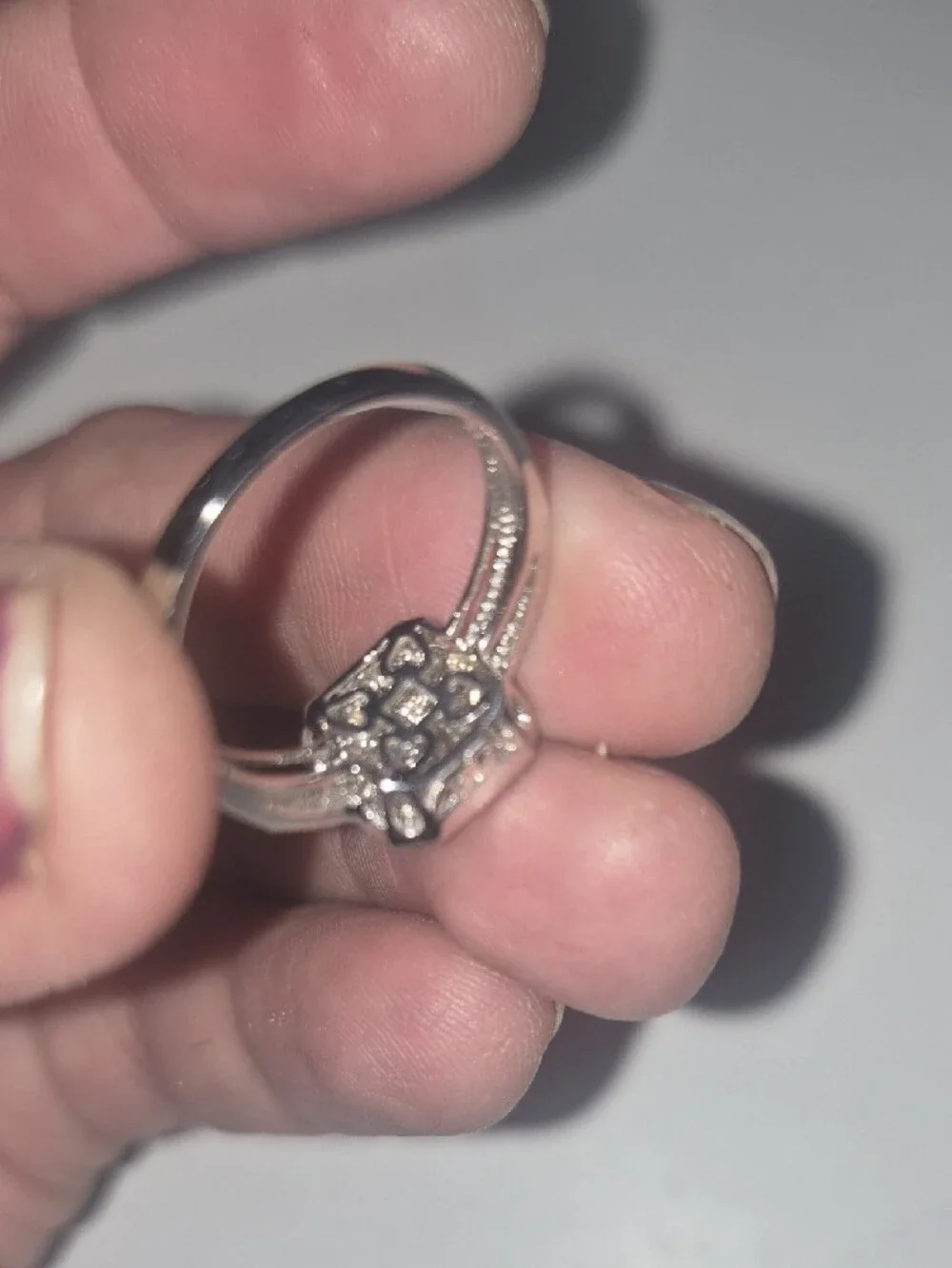 White Sterling Silver Square Halo Ring with Center Stone